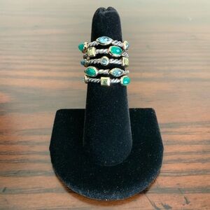 David Yurman 18K Yellow Gold and Sterling Silver Multi Gem Confetti Ring, Size 6